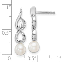14K White Gold Polished Diamond and Pearl Drop Post Earrings-EM9995-007-WAA