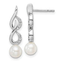 14K White Gold Polished Diamond and Pearl Drop Post Earrings-EM9995-007-WAA