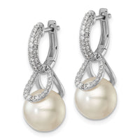 14K White Gold Polished Diamond and Pearl Dangle Hoop Earrings-EM9997-041-WAA