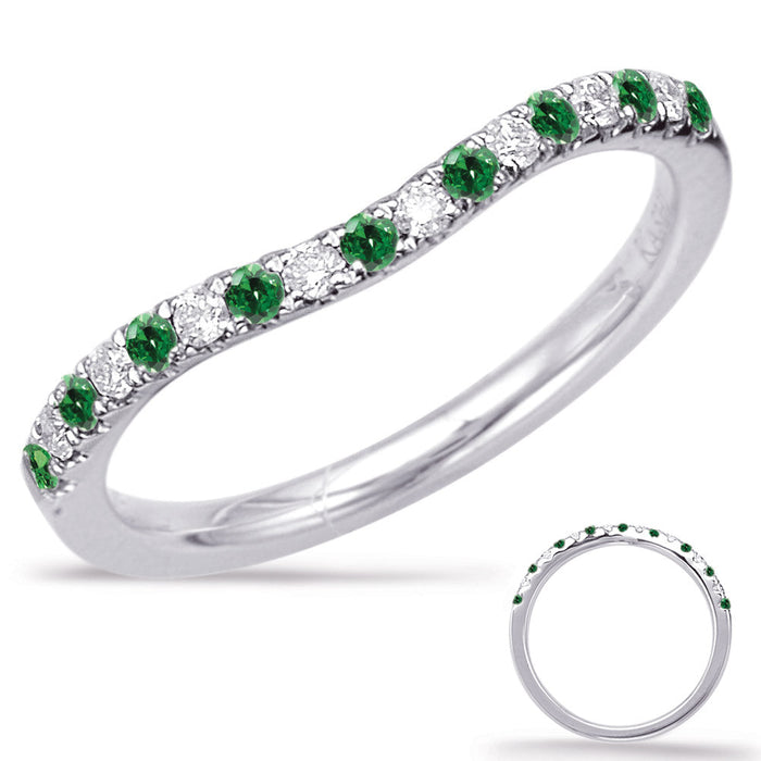 White Gold Emerald & Diamond Band