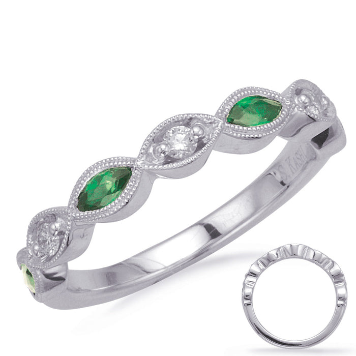 White Gold Emerald & Diamond Band