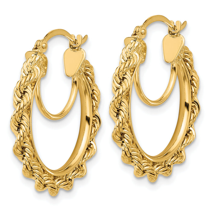 14k Polished and D/C Rope 2.95mm Hoop Earrings-ER340