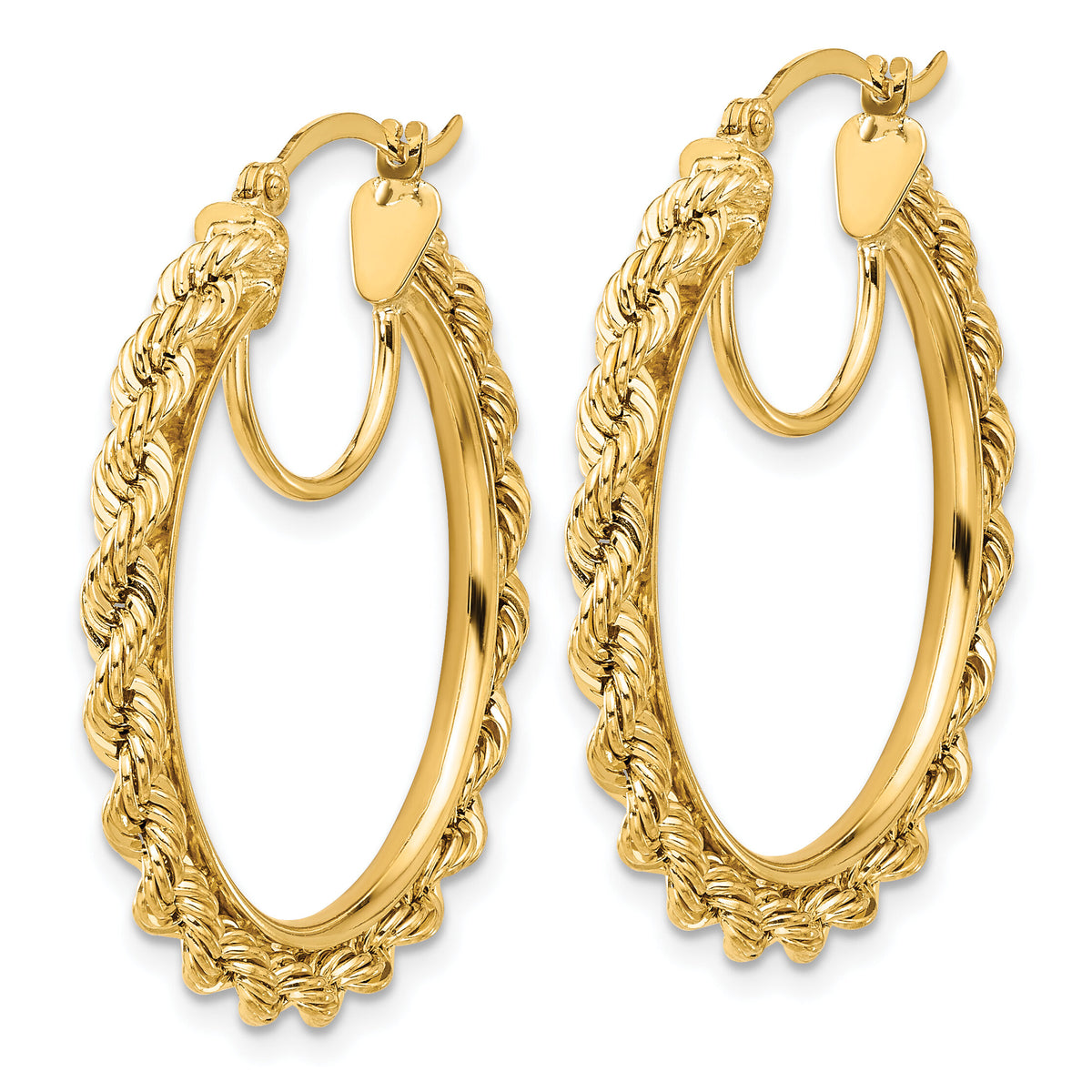 14k Polished and D/C Rope 2.95mm Hoop Earrings-ER341