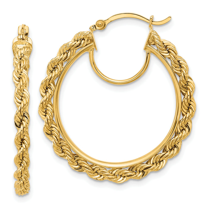 14k Polished and D/C Rope 2.95mm Hoop Earrings-ER341
