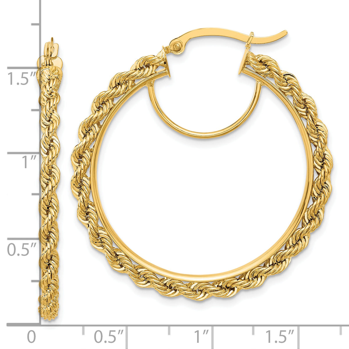 14k Polished and D/C Rope 2.95mm Hoop Earrings-ER342