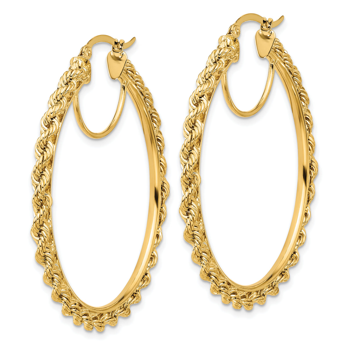 14k Polished and D/C Rope 2.95mm Hoop Earrings-ER343