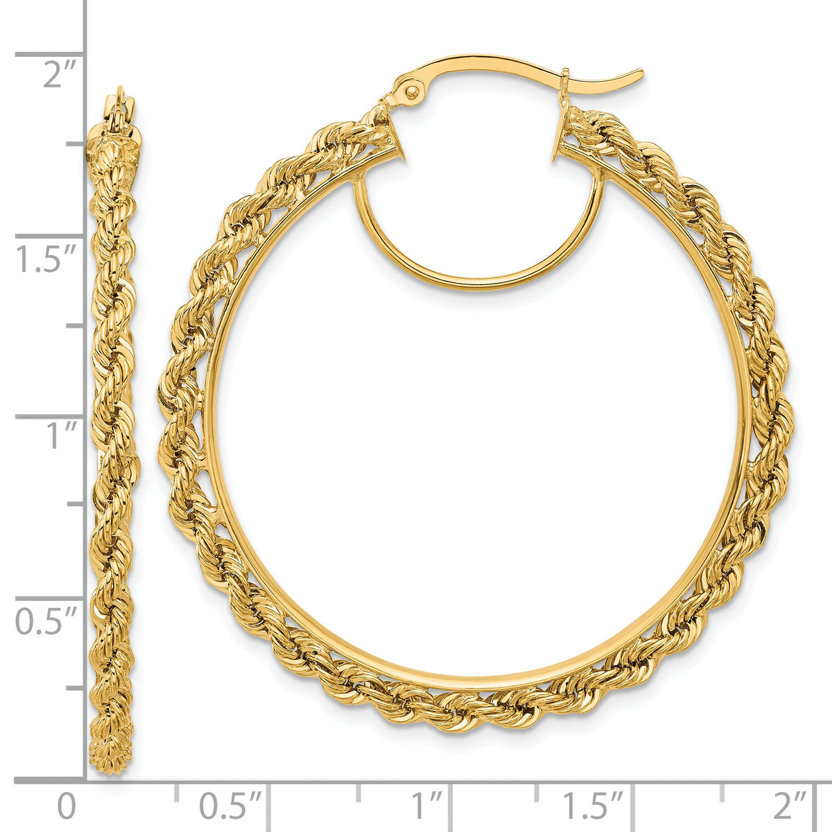14k Polished and D/C Rope 2.95mm Hoop Earrings-ER343