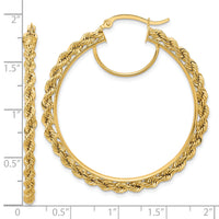 14k Polished and D/C Rope 2.95mm Hoop Earrings-ER343