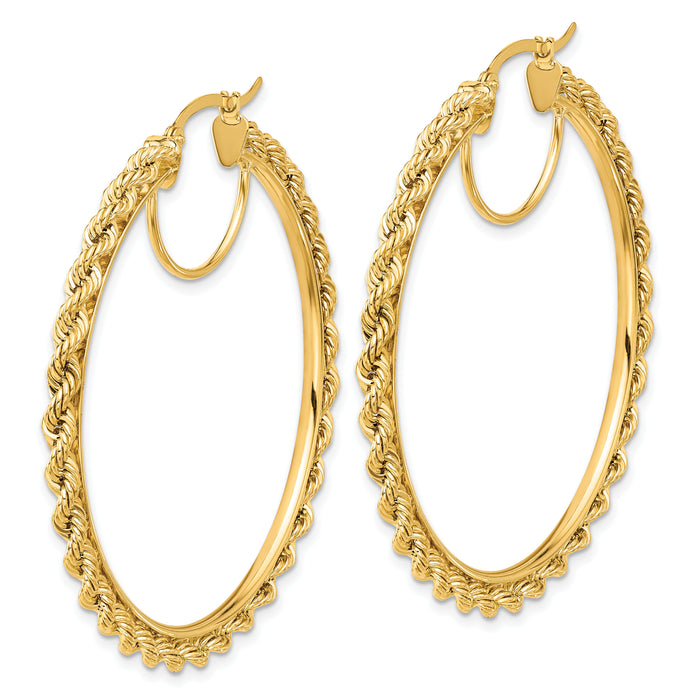 14k Polished and D/C Rope 2.95mm Hoop Earrings-ER344