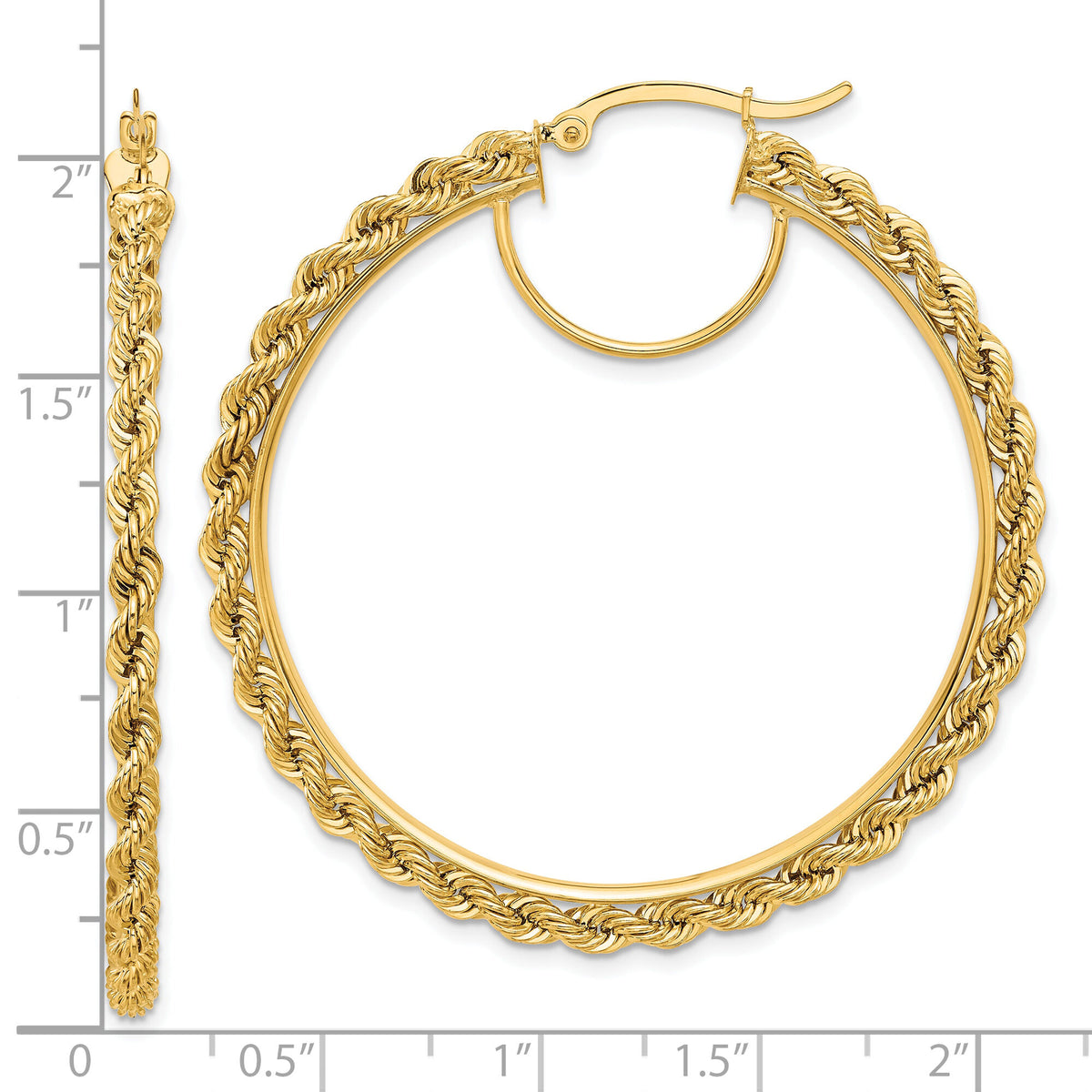 14k Polished and D/C Rope 2.95mm Hoop Earrings-ER344