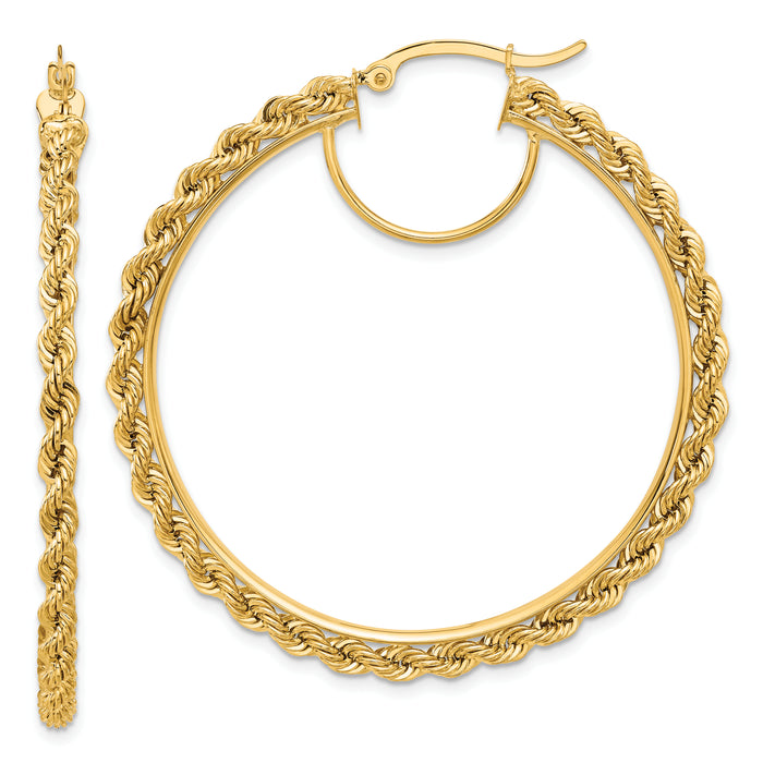 14k Polished and D/C Rope 2.95mm Hoop Earrings-ER344