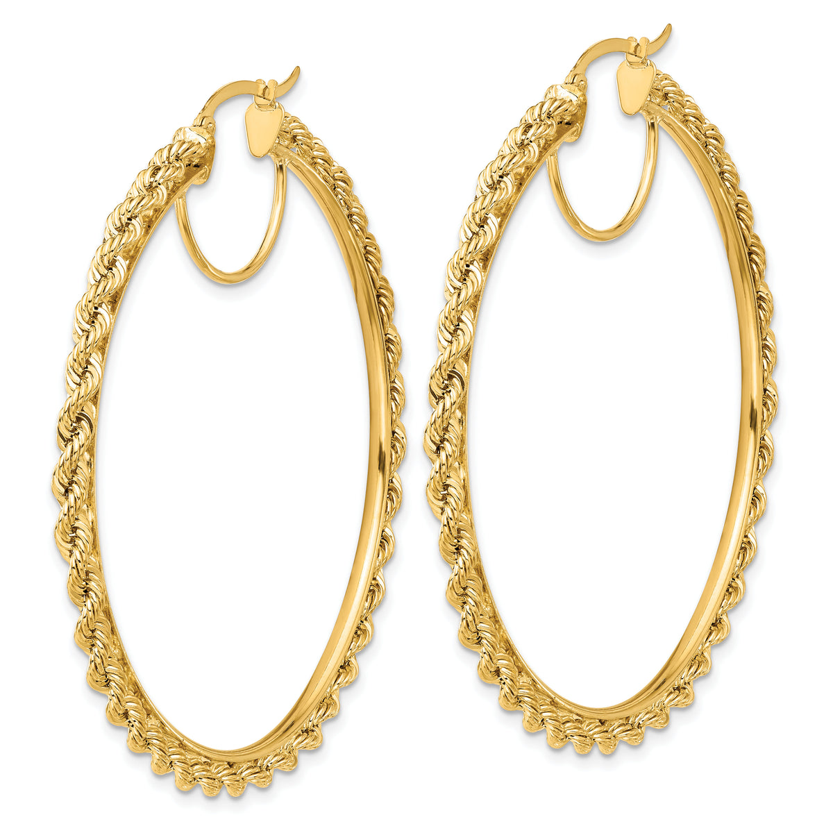14k Polished and D/C Rope 2.95mm Hoop Earrings-ER345