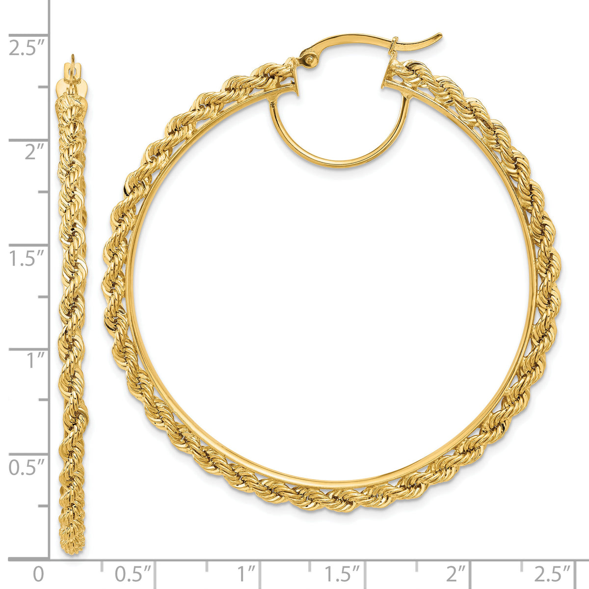 14k Polished and D/C Rope 2.95mm Hoop Earrings-ER345