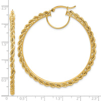 14k Polished and D/C Rope 2.95mm Hoop Earrings-ER345