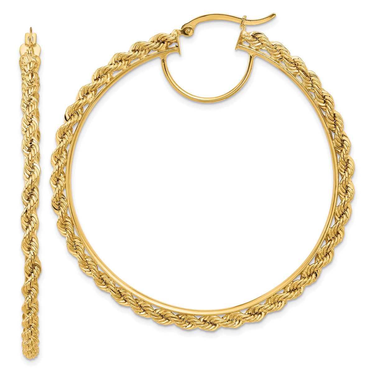 14k Polished and D/C Rope 2.95mm Hoop Earrings-ER345