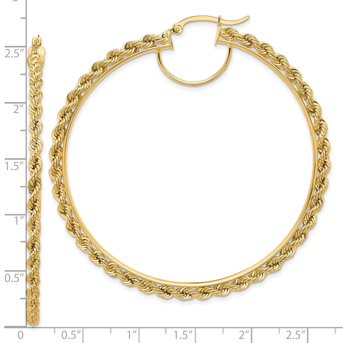 14k Polished and D/C Rope 2.95mm Hoop Earrings-ER346