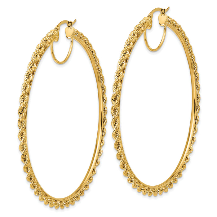 14k Polished and D/C Rope 2.95mm Hoop Earrings-ER347