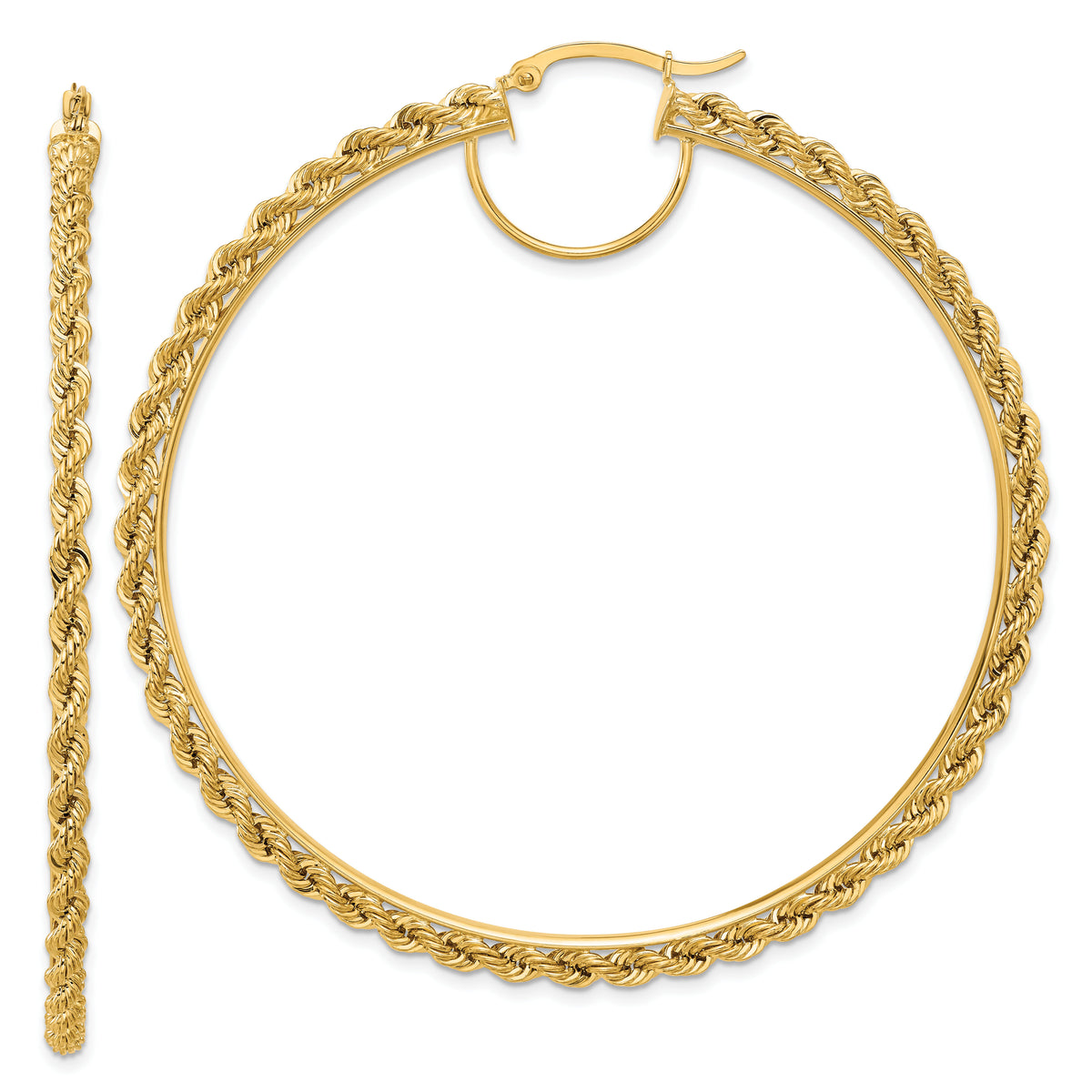 14k Polished and D/C Rope 2.95mm Hoop Earrings-ER347