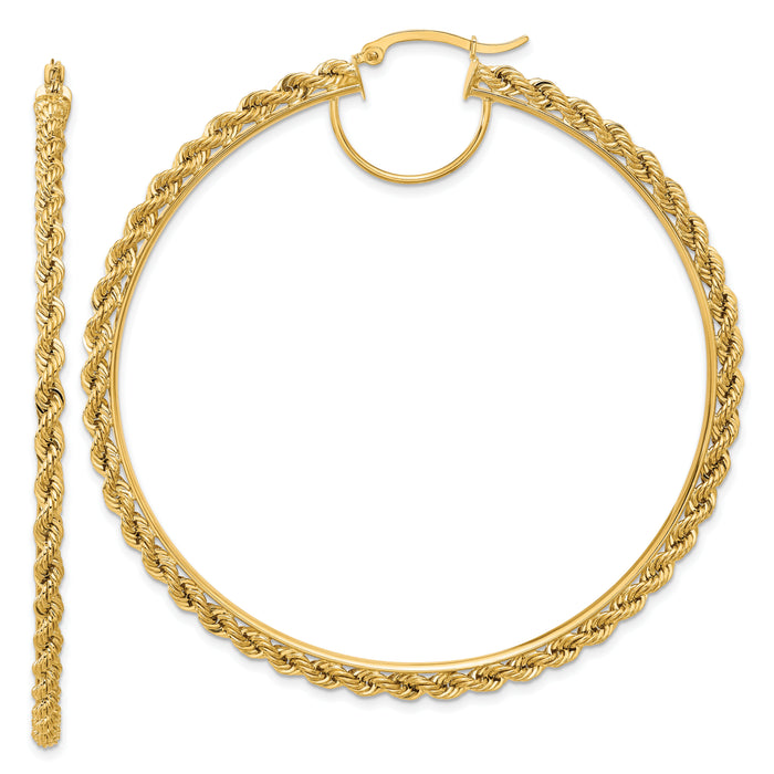 14k Polished and D/C Rope 2.95mm Hoop Earrings-ER347