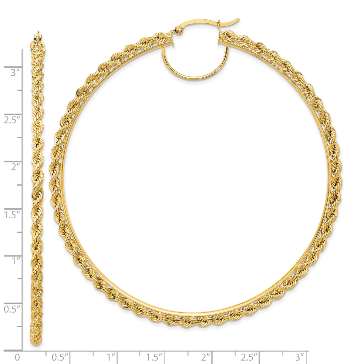 14k Polished and D/C Rope 2.95mm Hoop Earrings-ER348