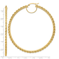 14k Polished and D/C Rope 2.95mm Hoop Earrings-ER348