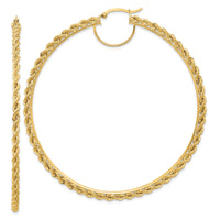 14k Polished and D/C Rope 2.95mm Hoop Earrings-ER348