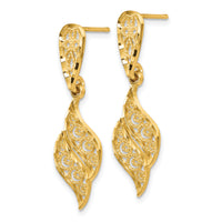 14k Polished & Diamond-Cut Filigree Swirl Dangle Post Earrings-F989