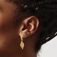 14k Polished & Diamond-Cut Filigree Swirl Dangle Post Earrings-F989