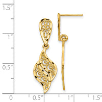 14k Polished & Diamond-Cut Filigree Swirl Dangle Post Earrings-F989