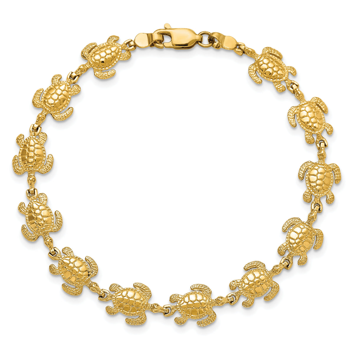 14k Swimming Sea Turtle Bracelet-FB1149-7.25