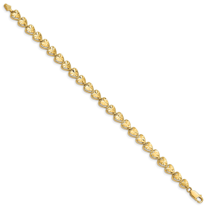 14K Diamond Cut Heart Bracelet-FB1190-7