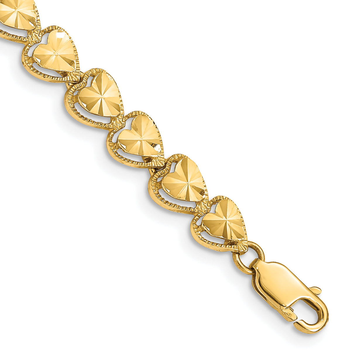 14K Diamond Cut Heart Bracelet-FB1190-7