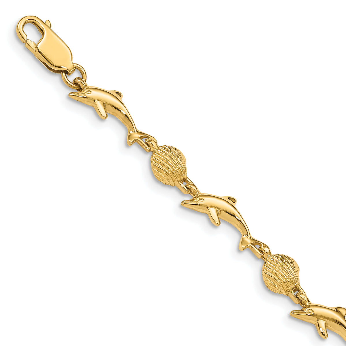 14K Dolphin and Shell Bracelet-FB1246-7