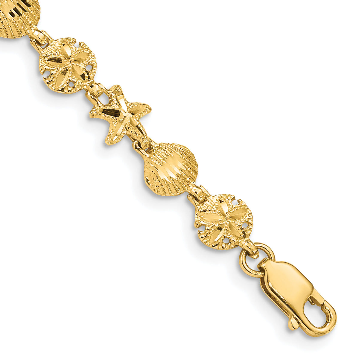 14K Starfish, Sand Dollar and Shell Bracelet-FB1269-7