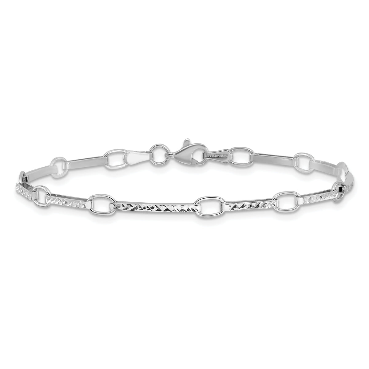 14k White Gold Polished and Textured Fancy Link Bracelet-FB1335-7.25