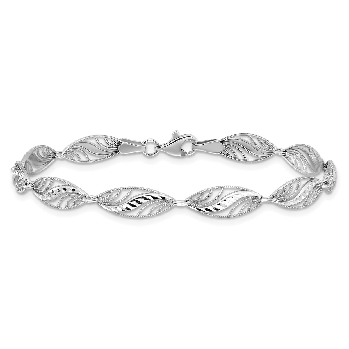 14k White Gold Filigree Diamond Cut 7.25 inch Bracelet-FB1336-7.25