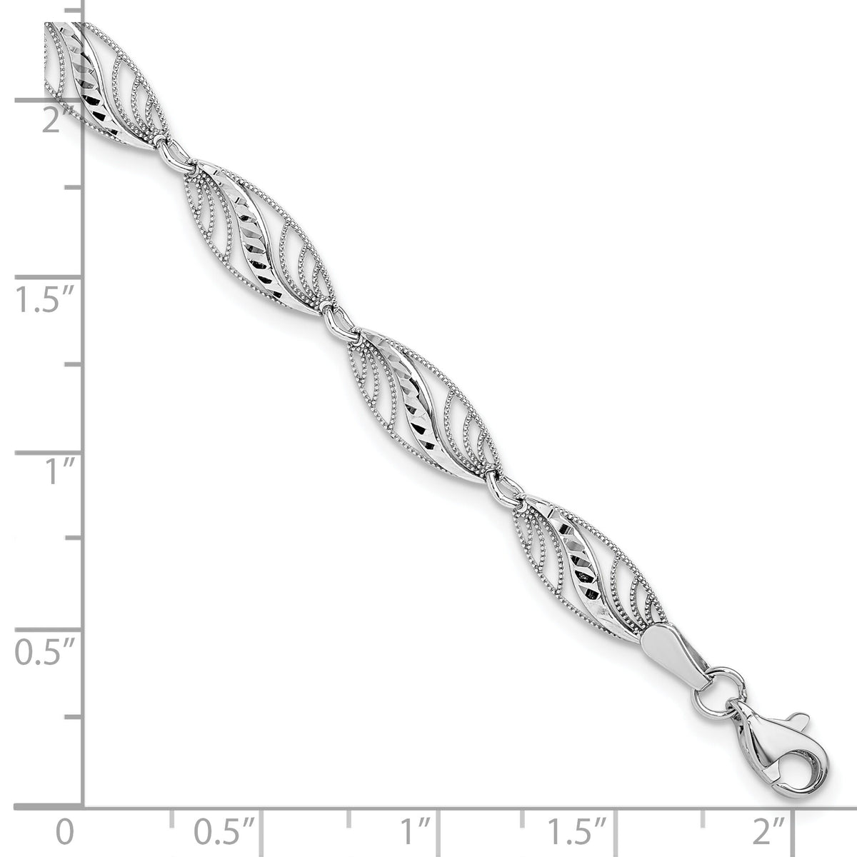 14k White Gold Filigree Diamond Cut 7.25 inch Bracelet-FB1336-7.25