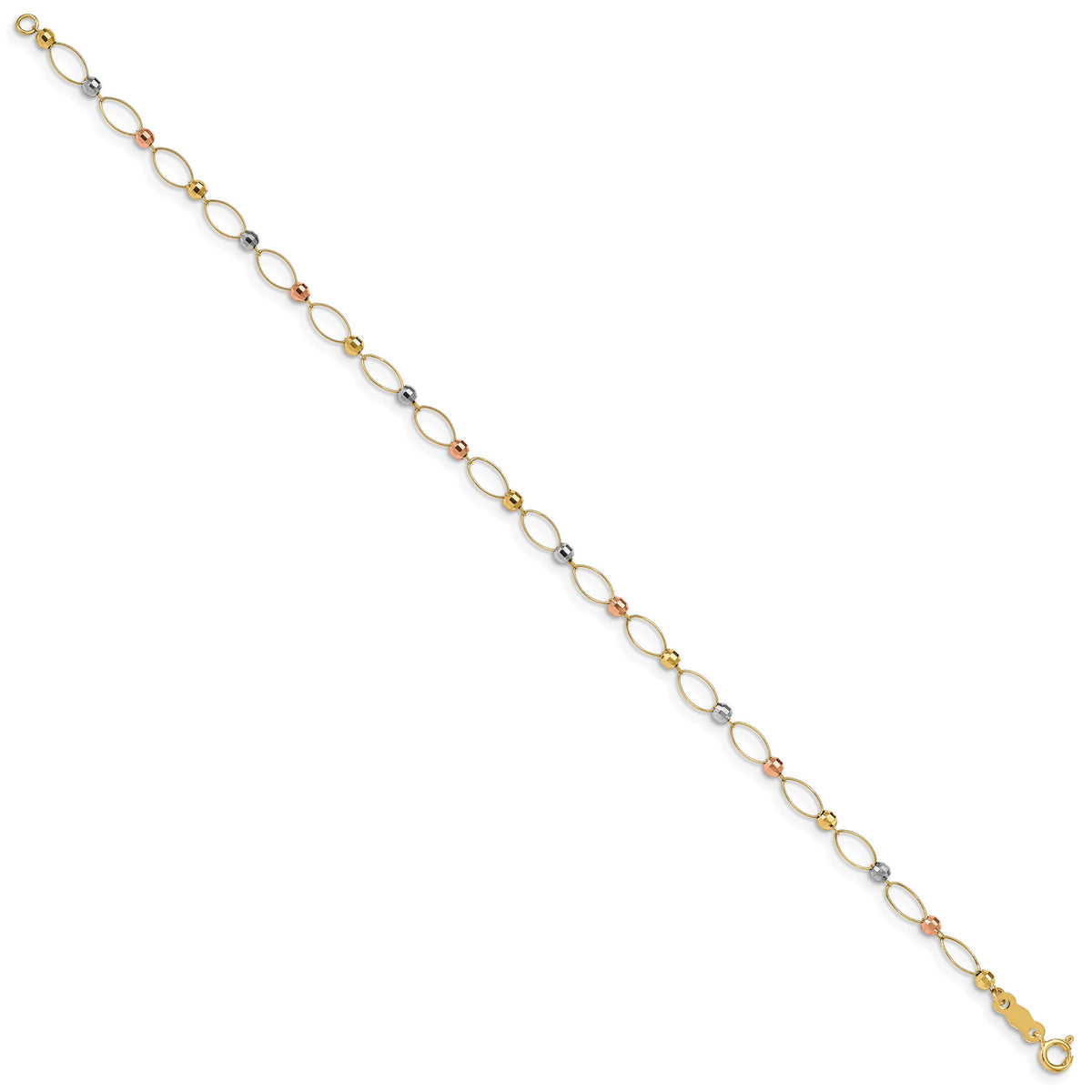 14K Tri-color Oval Link Tri-color Mirror Beads Bracelet-FB1347-7.5