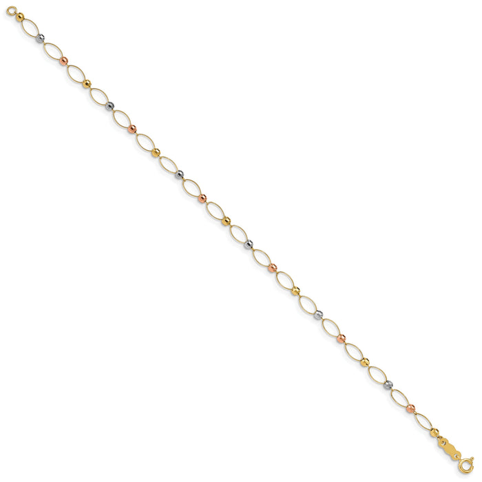 14K Tri-color Oval Link Tri-color Mirror Beads Bracelet-FB1347-7.5