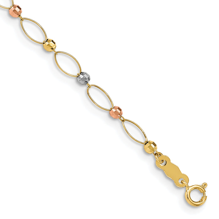 14K Tri-color Oval Link Tri-color Mirror Beads Bracelet-FB1347-7.5