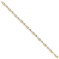 14K Gold Two-tone Oval Links with Diamond Cut Beads Bracelet-FB1349-7.25