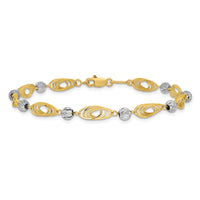 14K Gold Two-tone Oval Links with Diamond Cut Beads Bracelet-FB1349-7.25