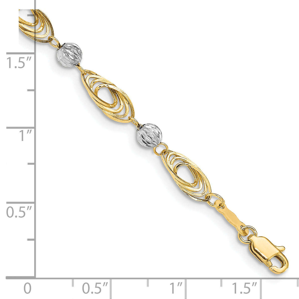 14K Gold Two-tone Oval Links with Diamond Cut Beads Bracelet-FB1349-7.25