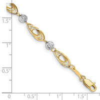 14K Gold Two-tone Oval Links with Diamond Cut Beads Bracelet-FB1349-7.25