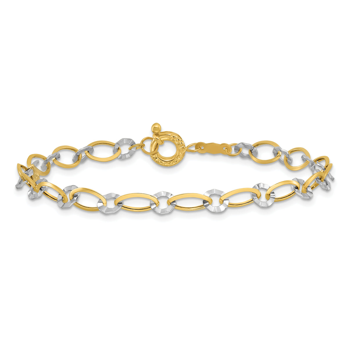 14K Two-tone Oval and Diamond Cut Circle Bracelet-FB1353-7.25