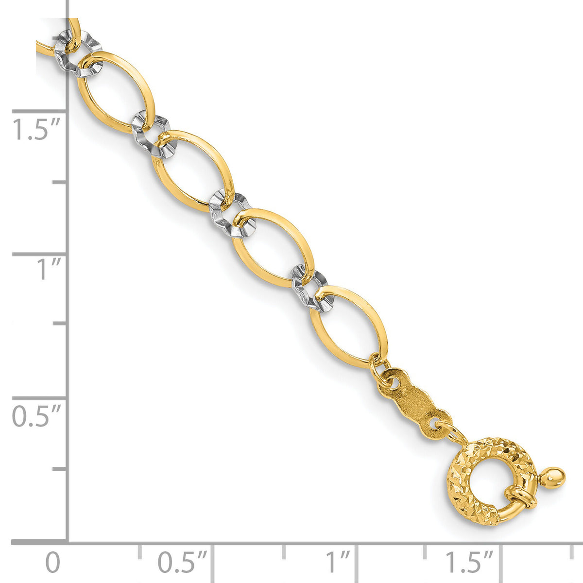 14K Two-tone Oval and Diamond Cut Circle Bracelet-FB1353-7.25