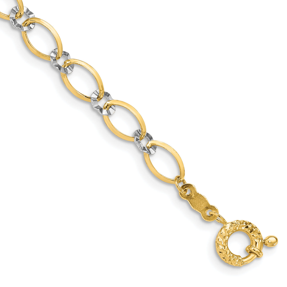 14K Two-tone Oval and Diamond Cut Circle Bracelet-FB1353-7.25