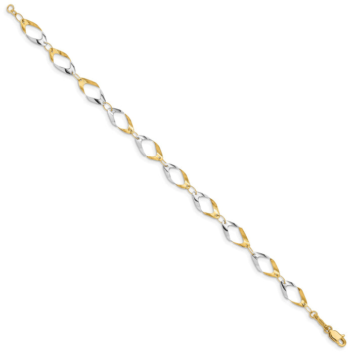 14K and White Rhodium Oval Link Chain Bracelet-FB1354-7