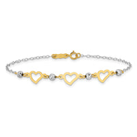 14K Two-tone Oval Link Diamond Cut Beads and Heart Bracelet-FB1356-7.5