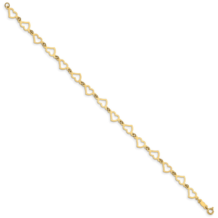 14K Flat Open Hearts Bracelet-FB1357-7.5